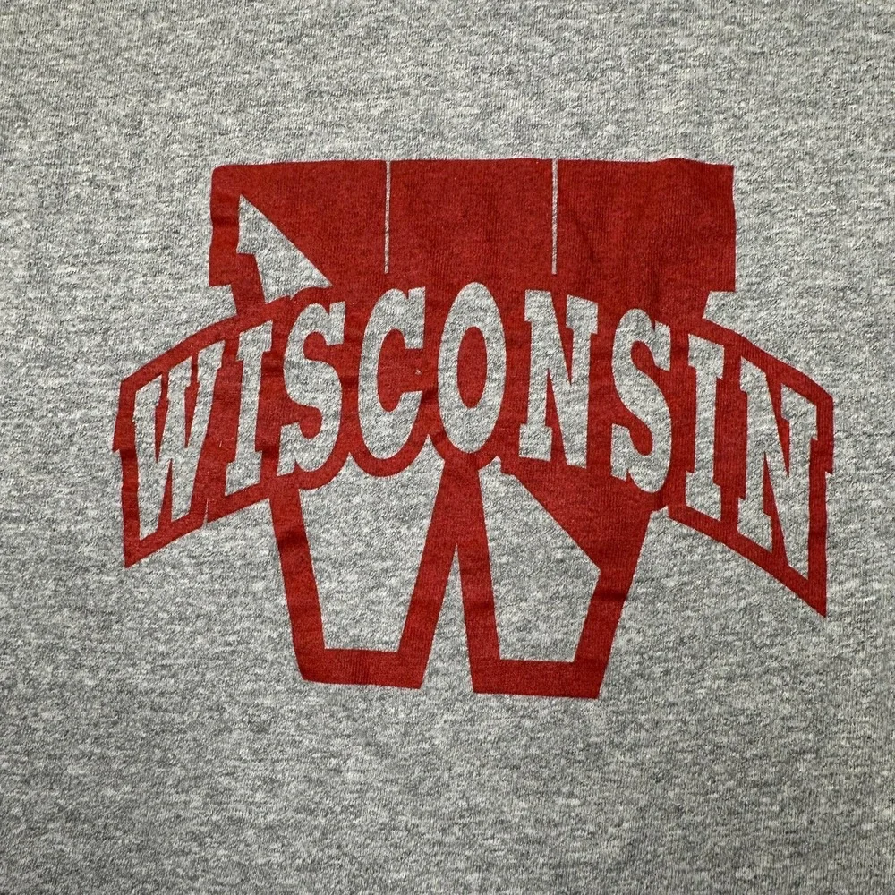 VTG Wisconsin Badgers T-Shirt Mens L‎ Gray 90s Single Stitch MacGregor Sand Knit